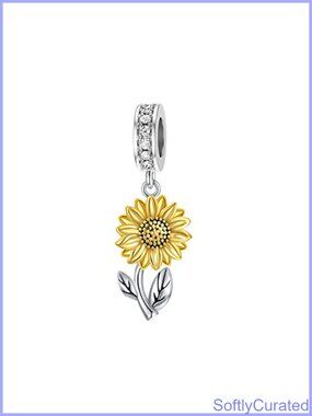 Sterling Silver Sunflower Charm Bead for Bracelet or Necklace